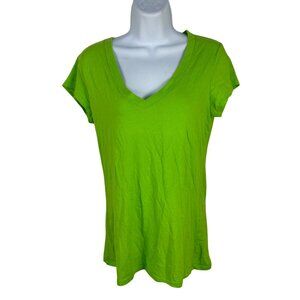No Boundaries Womens V-Neck Green T-Shirt Size L 100% Cotton